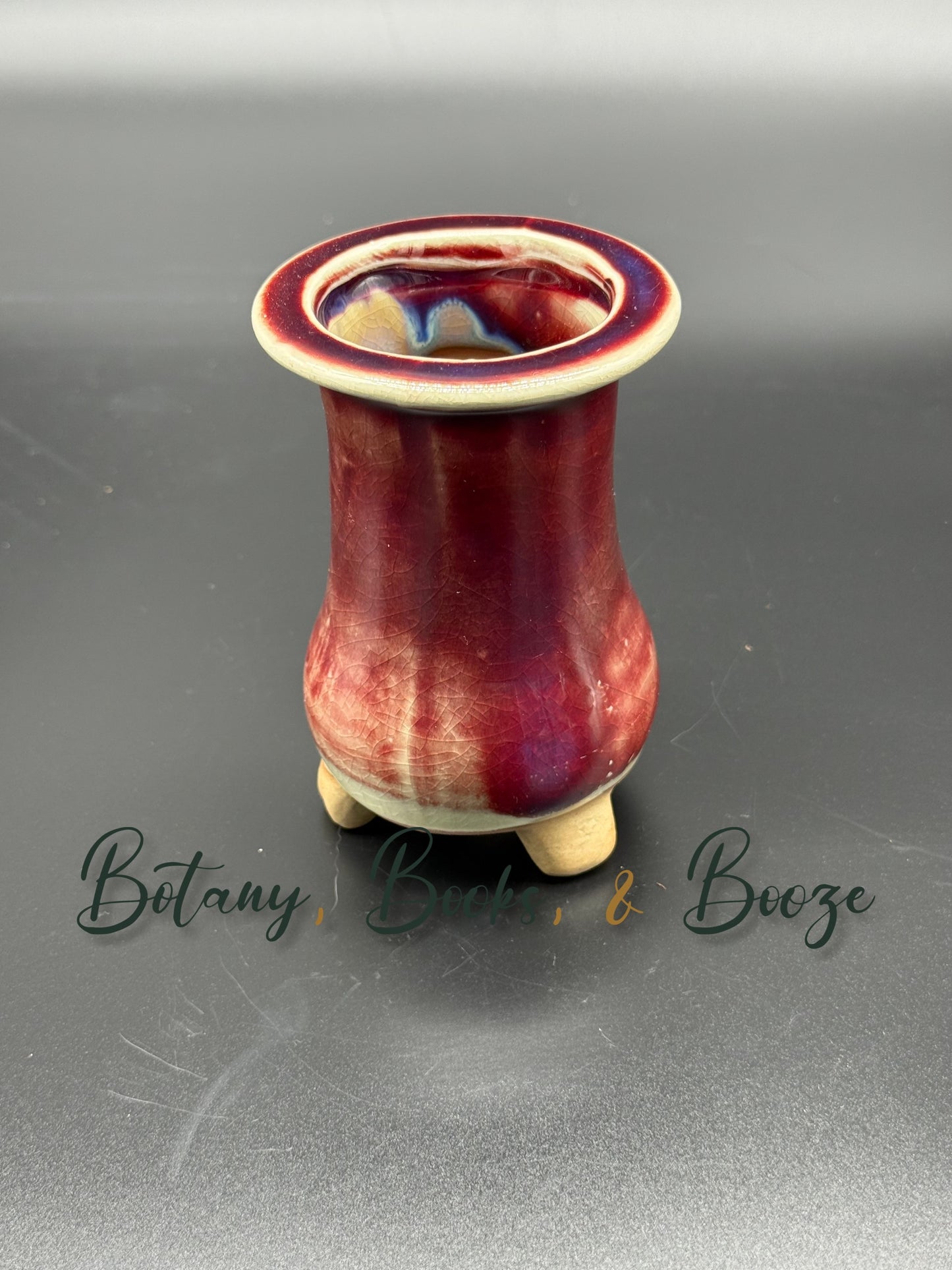 Burgundy and tan funnel vase