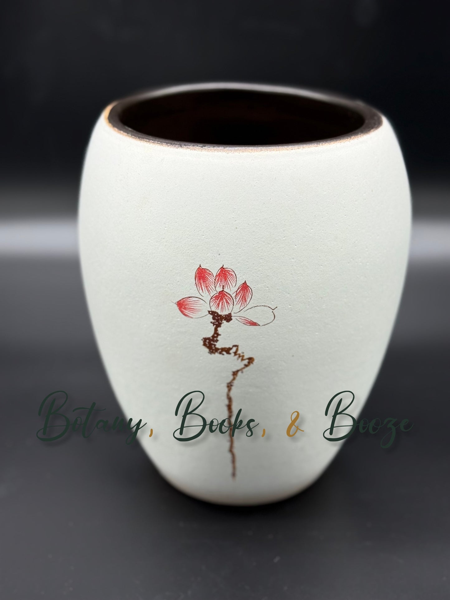 Light grey with red flower and brown stem